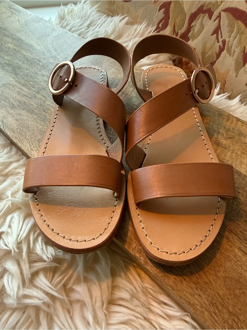 Jonak Wablo Asymmetrical Leather Sandals – Camel - Size 38